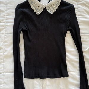 SHEIN Black Long Sleeve Fitted Blouse with Collar